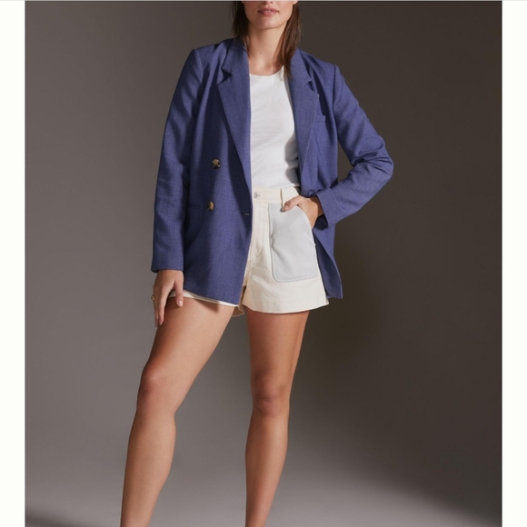 Anthropology MauveNavy double breasted button blazer welt pockets Size 10 - Picture 2 of 16